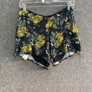 Free‎ People Fiona Floral Print Shorts Ruffle Hem Black Yellow Green Size 6